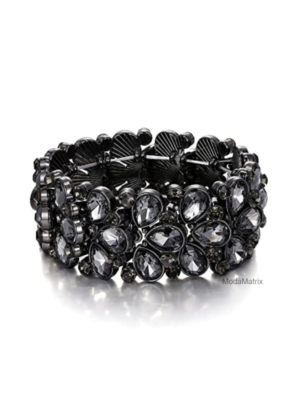 Art Deco 3 Layer Teardrop Stretch Bracelet with Austrian Crystal